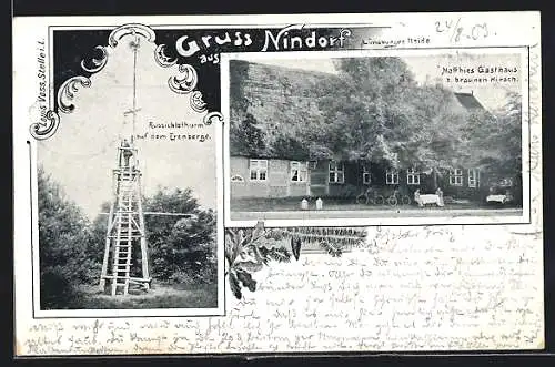 AK Nindorf / Hanstedt, Matthies Gasthof und Aussichtsturm auf dem Ehrenberge