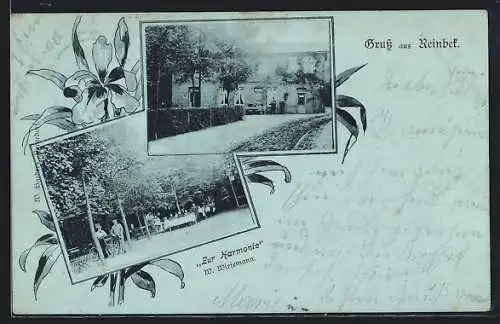 Mondschein-AK Reinbek, Der Gasthof Zur Harmonie, mit Gartenbereich, Inh. W. Wiesemann