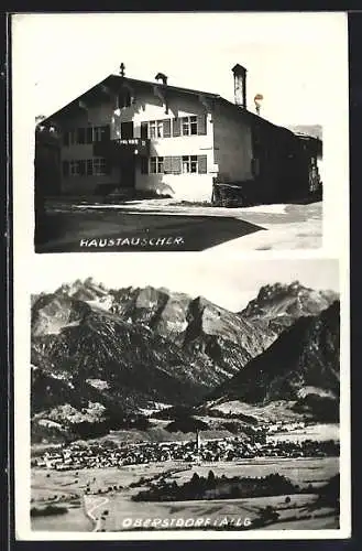 AK Oberstdorf i. Allg, Das Haus Tauscher, Gesamtansicht aus der Ferne gegen die Berge