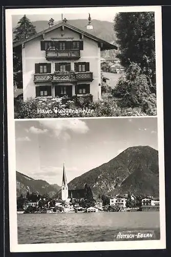 AK Rottach-Egern, Das Haus Guggenbichler, Ortsansicht vom Wasser aus
