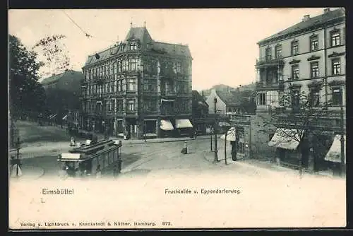 AK Hamburg-Eimsbüttel, Strassenbahn in der Fruchtallée u. Eppendorferweg