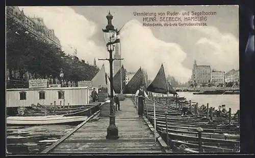 AK Hamburg, Ruder- und Segelboote Heinr. Seebeck, Alsterdamm, vis-à-vis Gertrudenstrasse