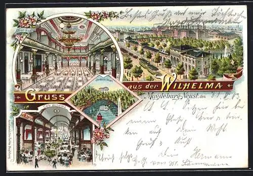 Lithographie Magdeburg-Neustadt, Café-Restaurant Wilhelma, Steinbruchs-Anlagen