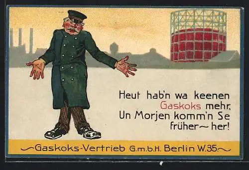 Künstler-AK Berlin, Gaskoks-Vertrieb GmbH, Mitarbeiter der Gastansalt