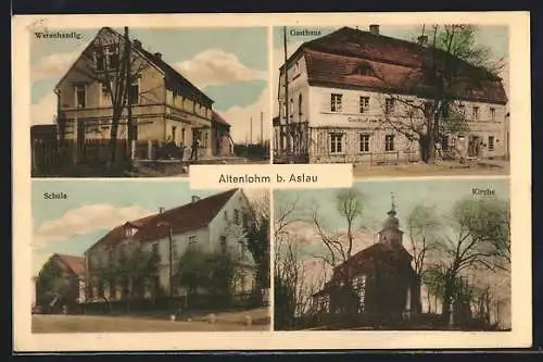 AK Altenlohm b. Aslau, Gathaus zur Hoffnung, Warenhandlung, Kirche