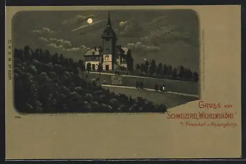 Mondschein-Lithographie Petersdorf im Riesengebirge, Schweizerei Wilhelmshöhe