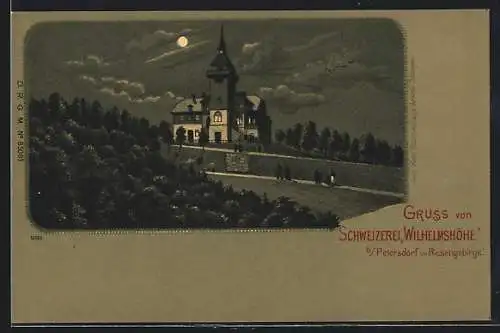 Mondschein-Lithographie Petersdorf im Riesengebirge, Schweizerei Wilhelmshöhe