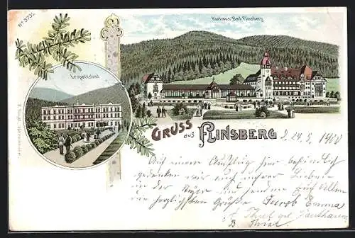 Lithographie Flinsberg, Kurhaus, Leopoldsbad
