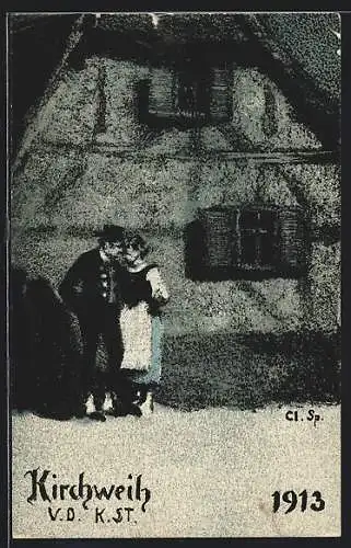 Künstler-AK Kirchweih - Fest des Münchener V.D. K.ST. 1913, heimlicher Liebestreff bei Nacht