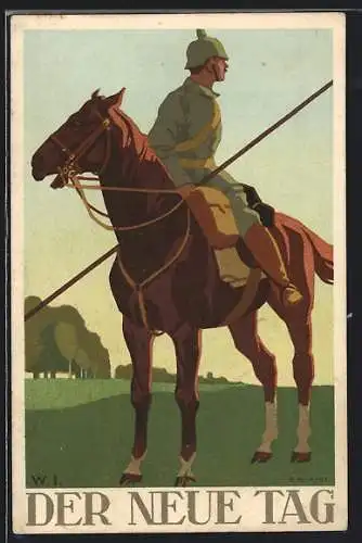 Künstler-AK W.I.: Deutscher Kavallerie-Soldat zu Pferd