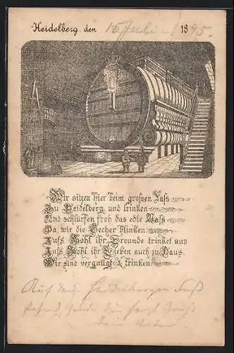 Vorläufer-Lithographie Heidelberg, 1895, Grosses Fass im Schloss