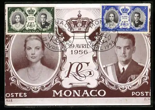 AK Fürsten Rainier von Monaco und Grace Kelly am 19. April 1956