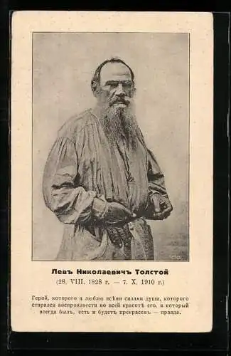 Künstler-AK Lew Nikolajewitsch Tolstoi, Portrait des Dichters
