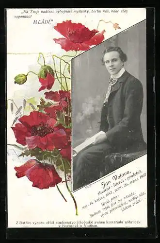 AK Portrait von Jan Votava, 1887-1907, Student-literat-proletar