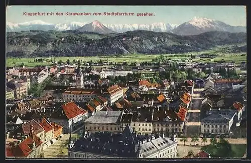 AK Klagenfurt, Stadtansicht mit den Karawanken vom Stadtpfarrturme gesehen