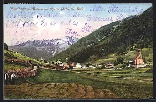 AK Obernberg am Brenner, Ortspartie mit Kirche und Olperer