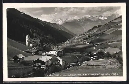 AK Navis, Ortsansicht mit Kesselspitze und Kirchdachspitze