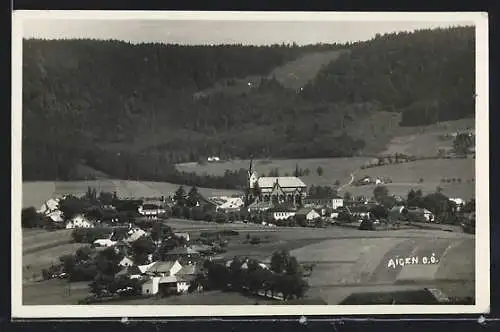 AK Aigen /Oberösterreich, Ortsansicht von einem Berg aus