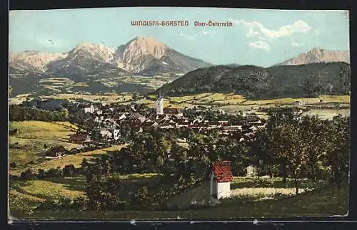 AK Windisch-Garsten /Oberösterreich, Totalansicht von einem Berg aus