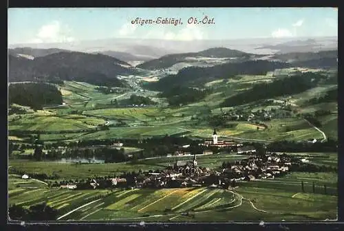 AK Aigen-Schlägl (Oberösterreich), Totalansicht von einem Berg aus