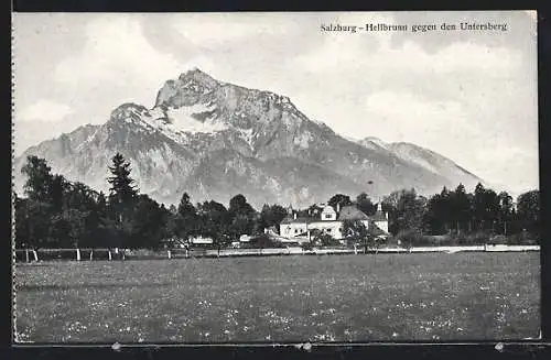 AK Salzburg-Hellbrunn, Ortsansicht gegen den Untersberg