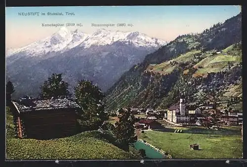 AK Neustift im Stubaital, Gesamtansicht mit Bergen