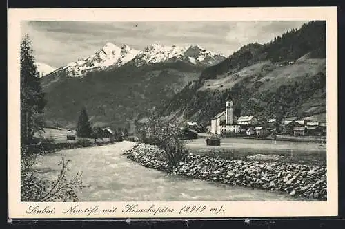 AK Neustift i. Stubai, Ortsansicht mit Kerachspitze