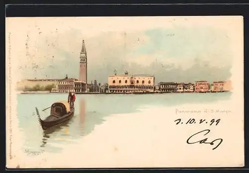Künstler-AK Venedig, Panorama von S. Markus, Gondel