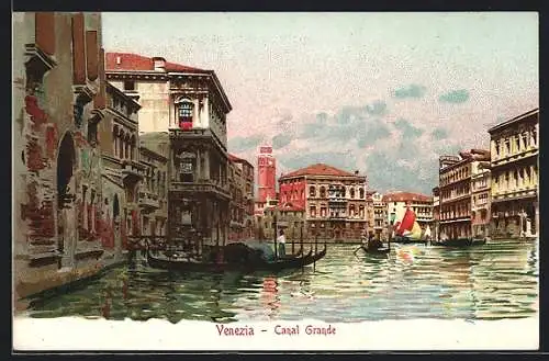 AK Venezia, Canal Grande, mit Gondeln
