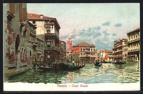 AK Venezia, Canal Grande, mit Gondeln