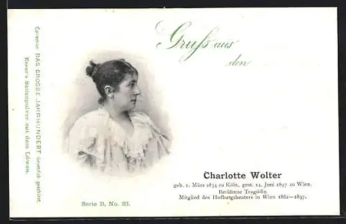 AK Schauspielerin Charlotte Wolter, Mitglied des Hofburgtheaters in Wien