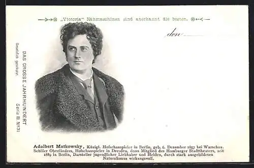 AK Schauspieler Adalbert Matkowsky mit besticktem Mantel