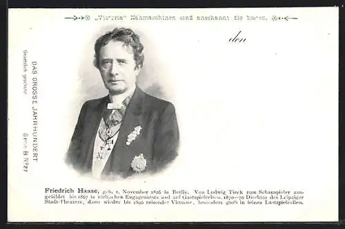 AK Schauspieler Friedrich Haase mit Fliege und Medaillen