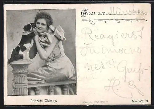 AK Schauspielerin Prinzess Chimay mit Hund