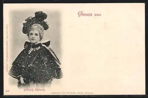 AK Schauspielerin Prinzess Chimay mit Cape und Pelzhut