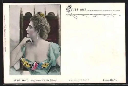 AK Schauspielerin Clara Ward mit Tiara und blumenverziertem Kleid
