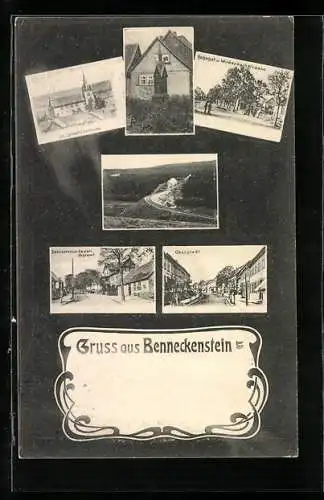AK Benneckenstein, Bahnhofstr. und kaiserl. Postamt, Oberstadt und Wildenbachstrasse