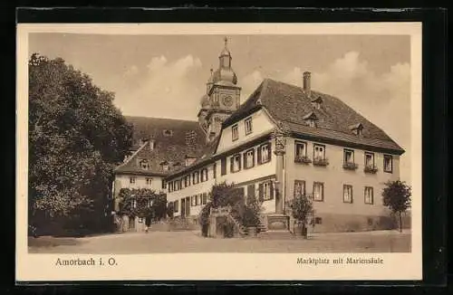 AK Amorbach i. O., Marktplatz mit Mariensäule