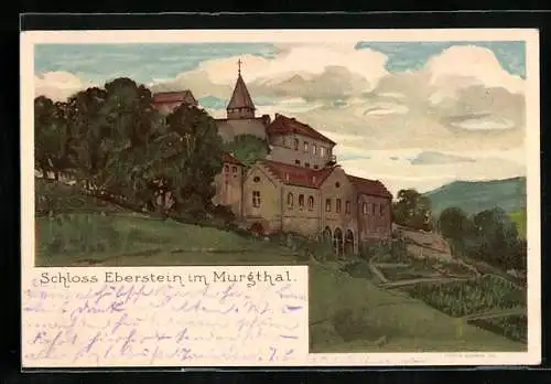 Lithographie Gernsbach, Schloss Eberstein im Murgtal