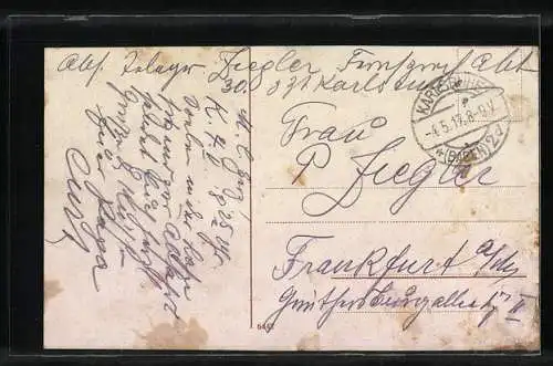 AK Karlsruhe, Telegrafen Kaserne mit Strassenpartie