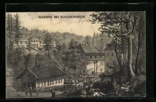 AK Burgbernheim, Gasthaus Wildbad, Gebäudeensemble mit Strasse