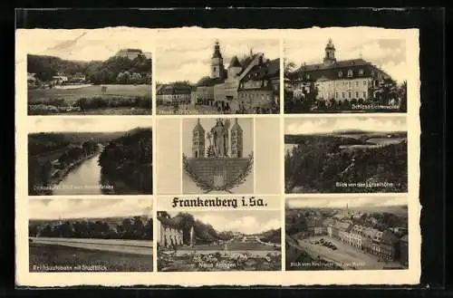 AK Frankenberg i. Sa., Schloss Sachsenburg, Schloss Lichtenwalde, Zschopautal, Blick von der Lützelhöhe