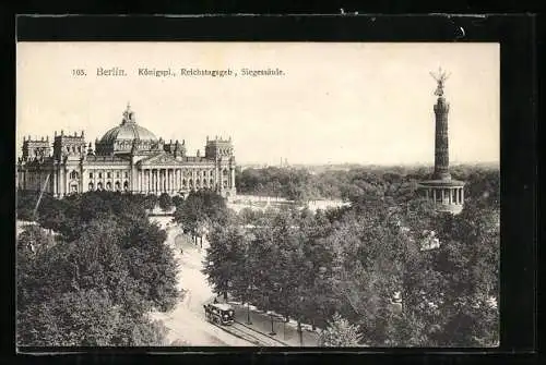 AK Berlin-Tiergarten, Königspl., Reichstagsgeb., Siegessäule