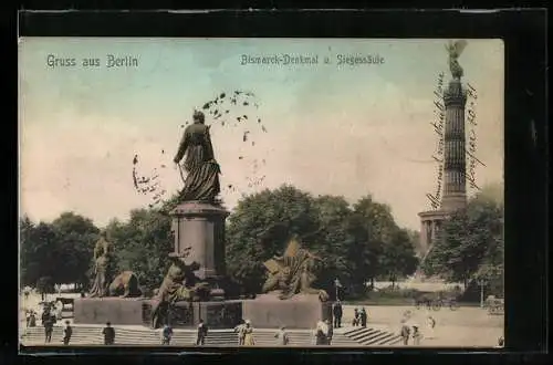 AK Berlin-Tiergarten, Siegessäule und Bismarckdenkmal