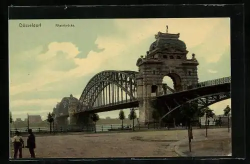 AK Düsseldorf, Blick zur Rheinbrücke