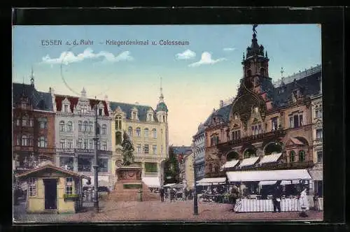 AK Essen a. d. Ruhr, Kriegerdenkmal und Colosseum