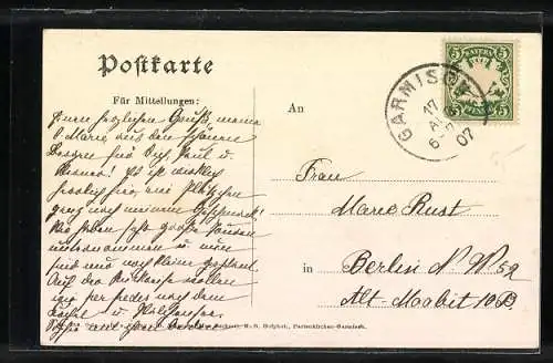 AK Garmisch, Sonnenstrasse mit Blick auf Kirche