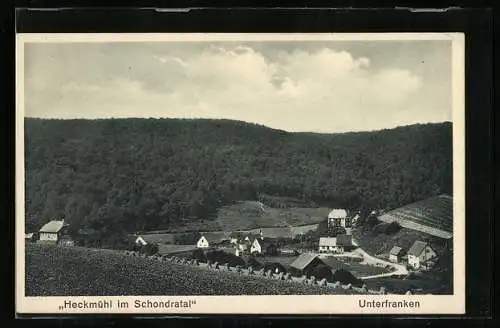 AK Heckmühl im Schondratal in Unterfranken, Blick auf die Siedlung, Gasthaus und Pension Müller