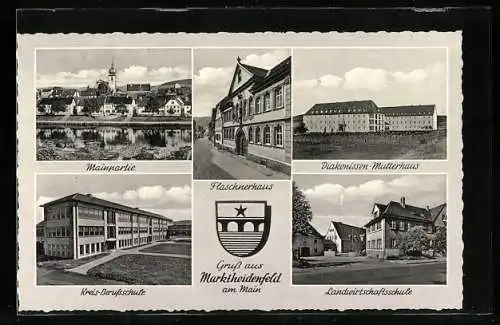 AK Marktheidenfeld, Mainpartie, Flauschnerhaus, Kreis-Berufsschule und Diakonissen-Mutterhaus