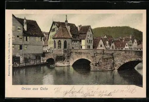 AK Calw, Ortspartie mit alter Brücke